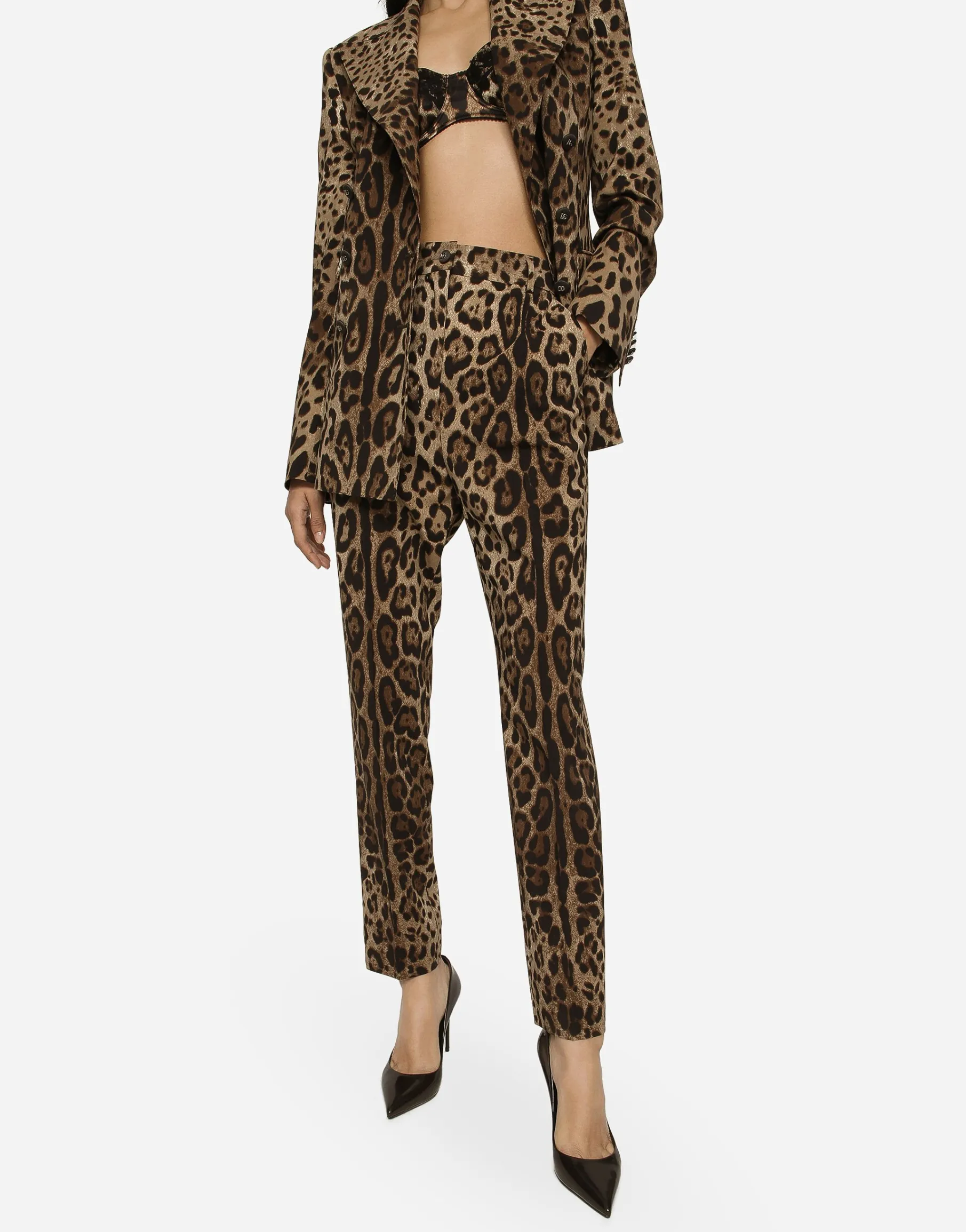 High-waisted pants in leopard-print wool