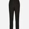 High-waisted pinstripe twill pants