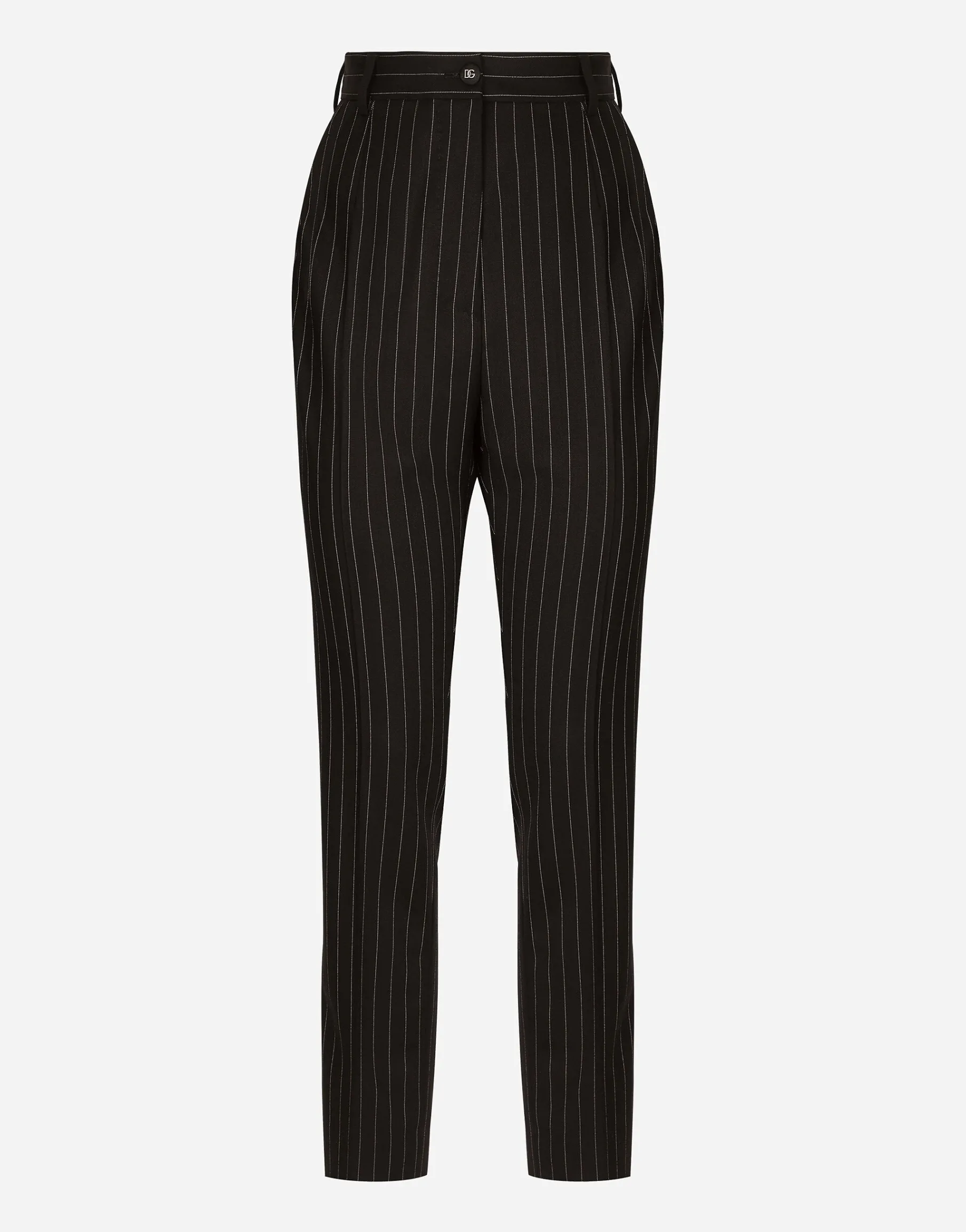 High-waisted pinstripe twill pants