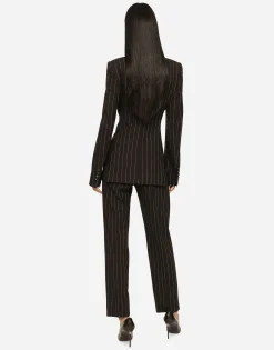 High-waisted pinstripe wool pants