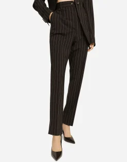 High-waisted pinstripe wool pants