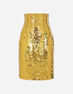High-waisted sequined midi skirt