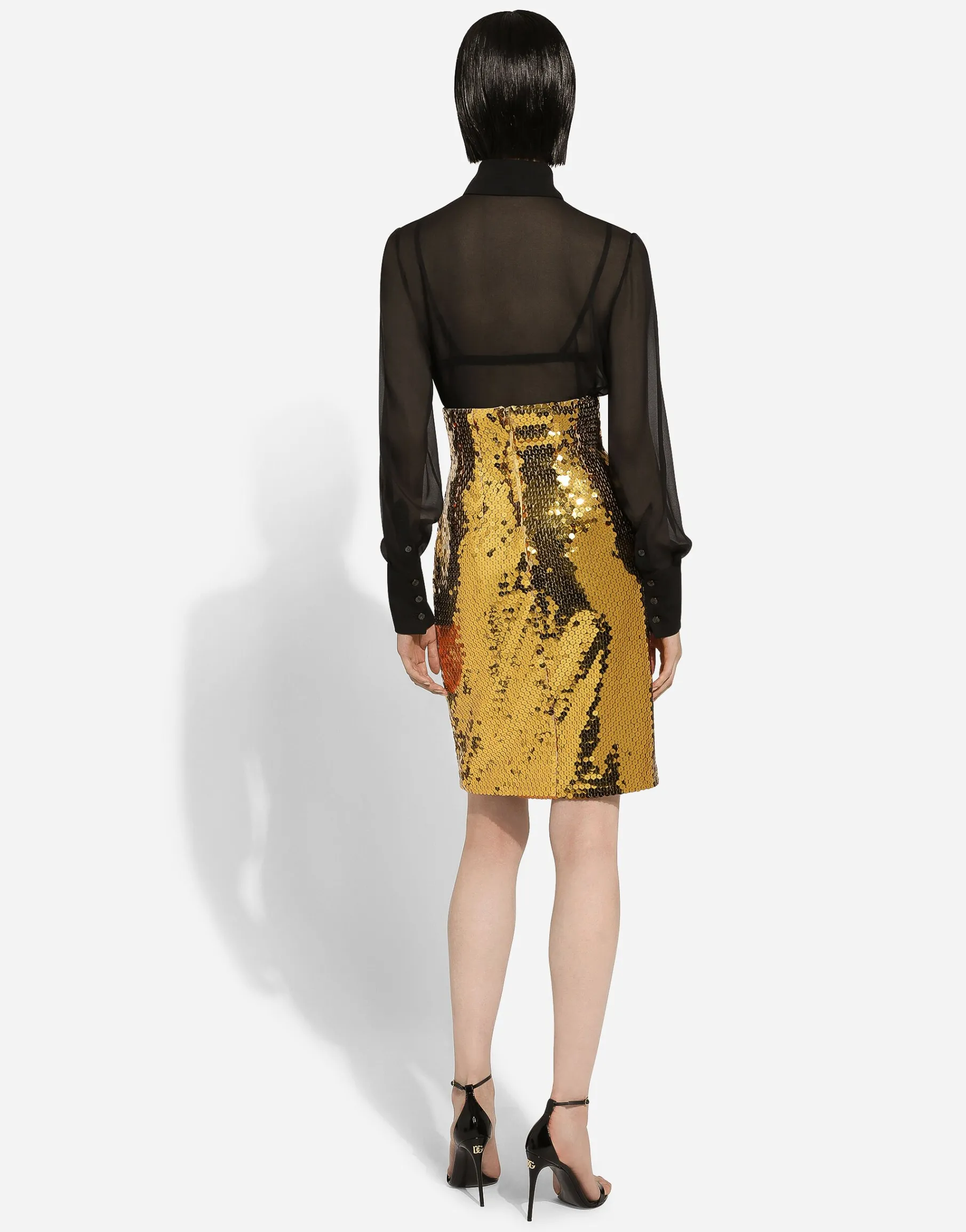 High-waisted sequined midi skirt