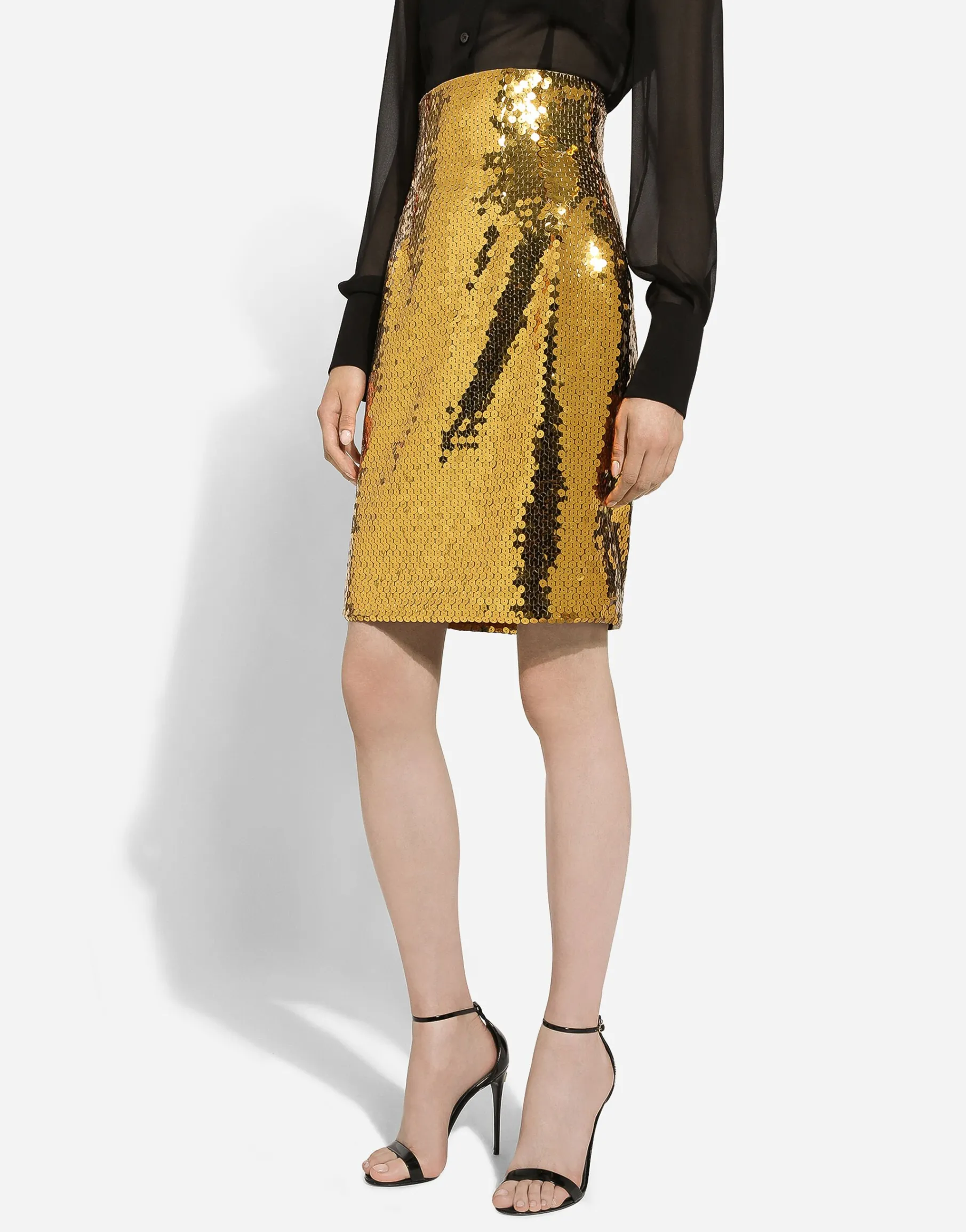 High-waisted sequined midi skirt