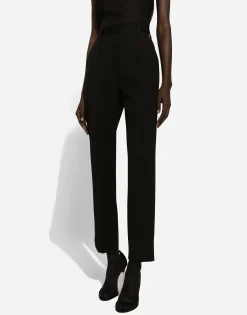 High-waisted wool gabardine cigarette pants