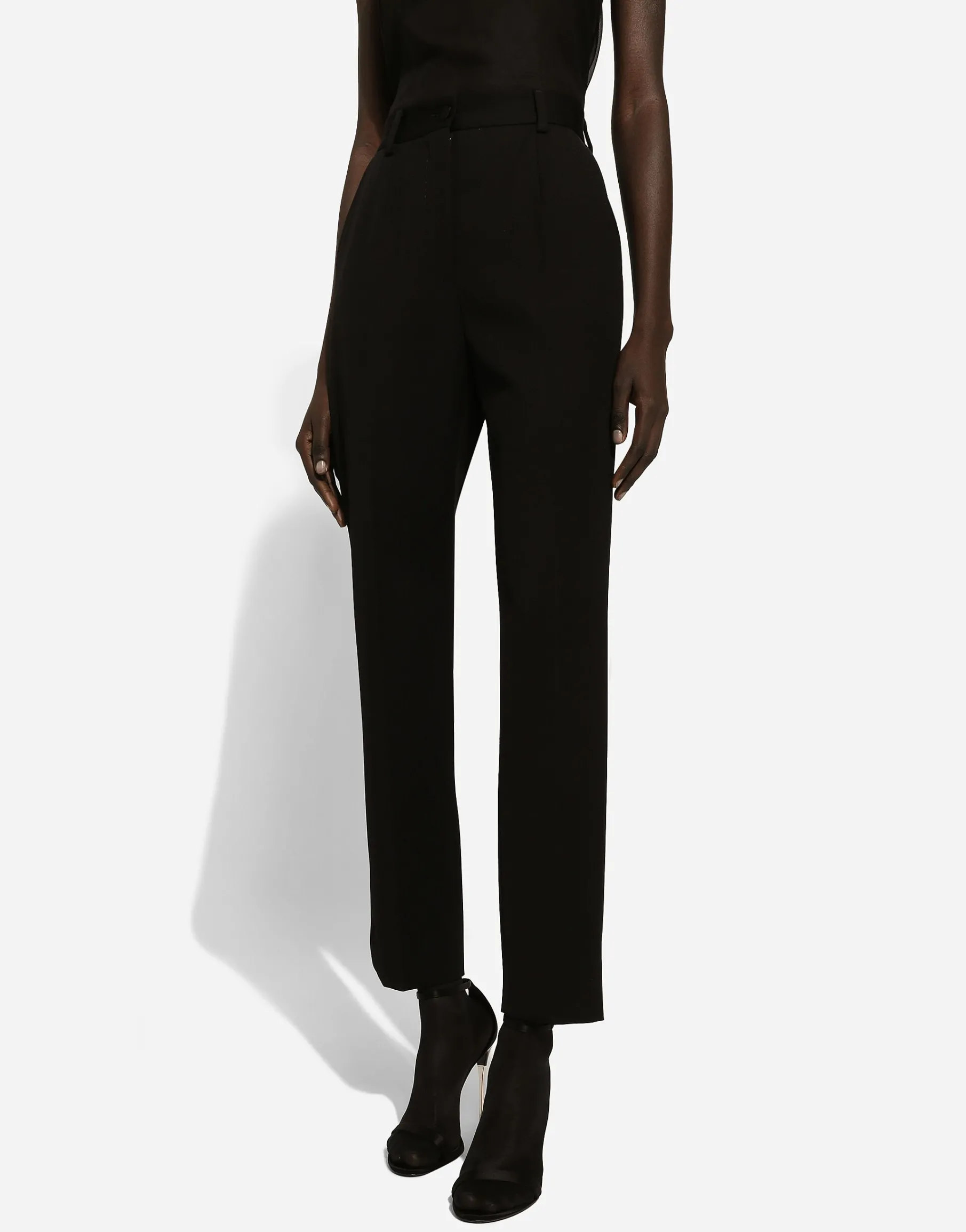 High-waisted wool gabardine cigarette pants