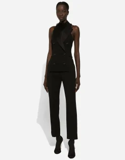 High-waisted wool gabardine cigarette pants