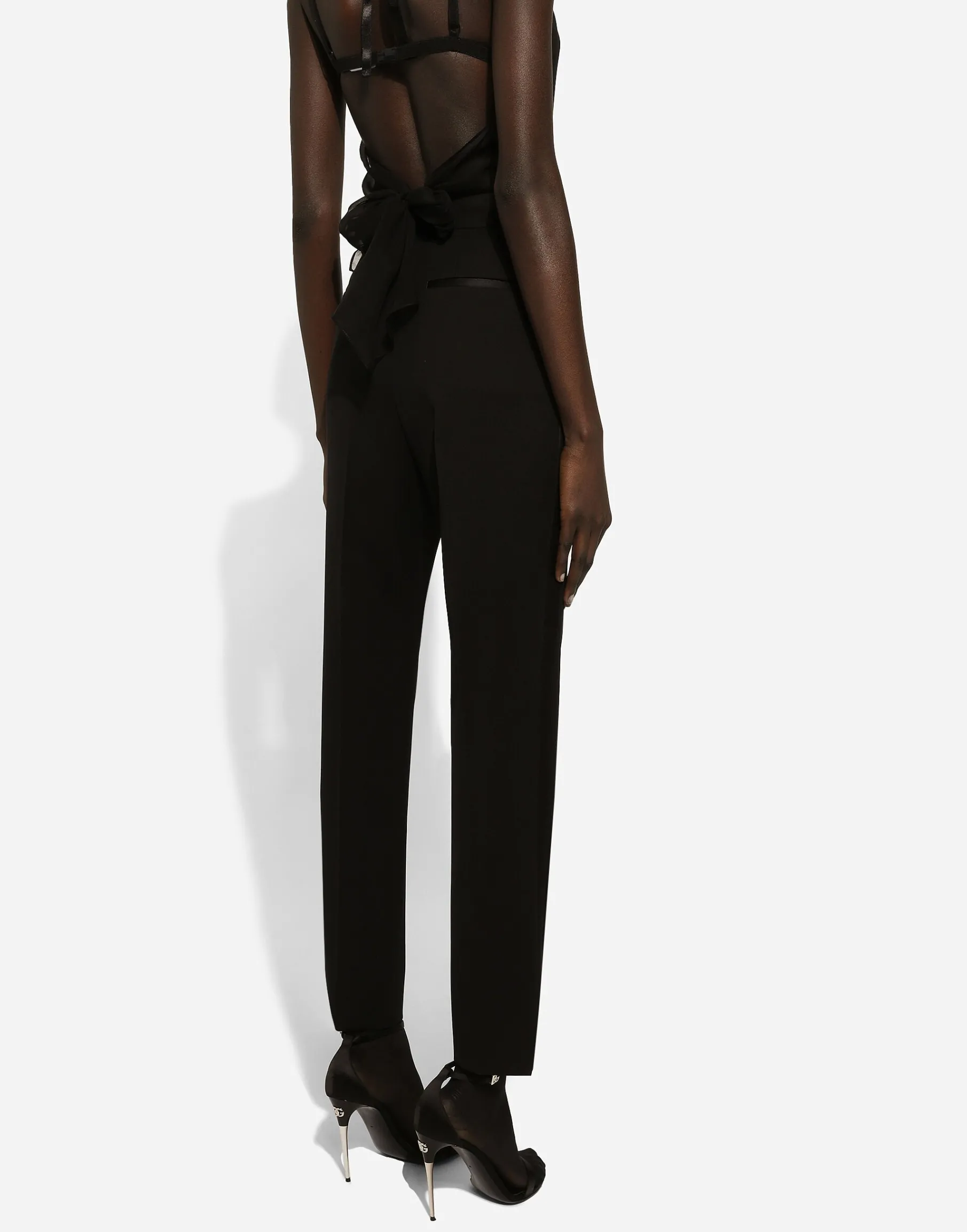 High-waisted wool gabardine cigarette pants