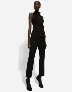 High-waisted wool gabardine cigarette pants
