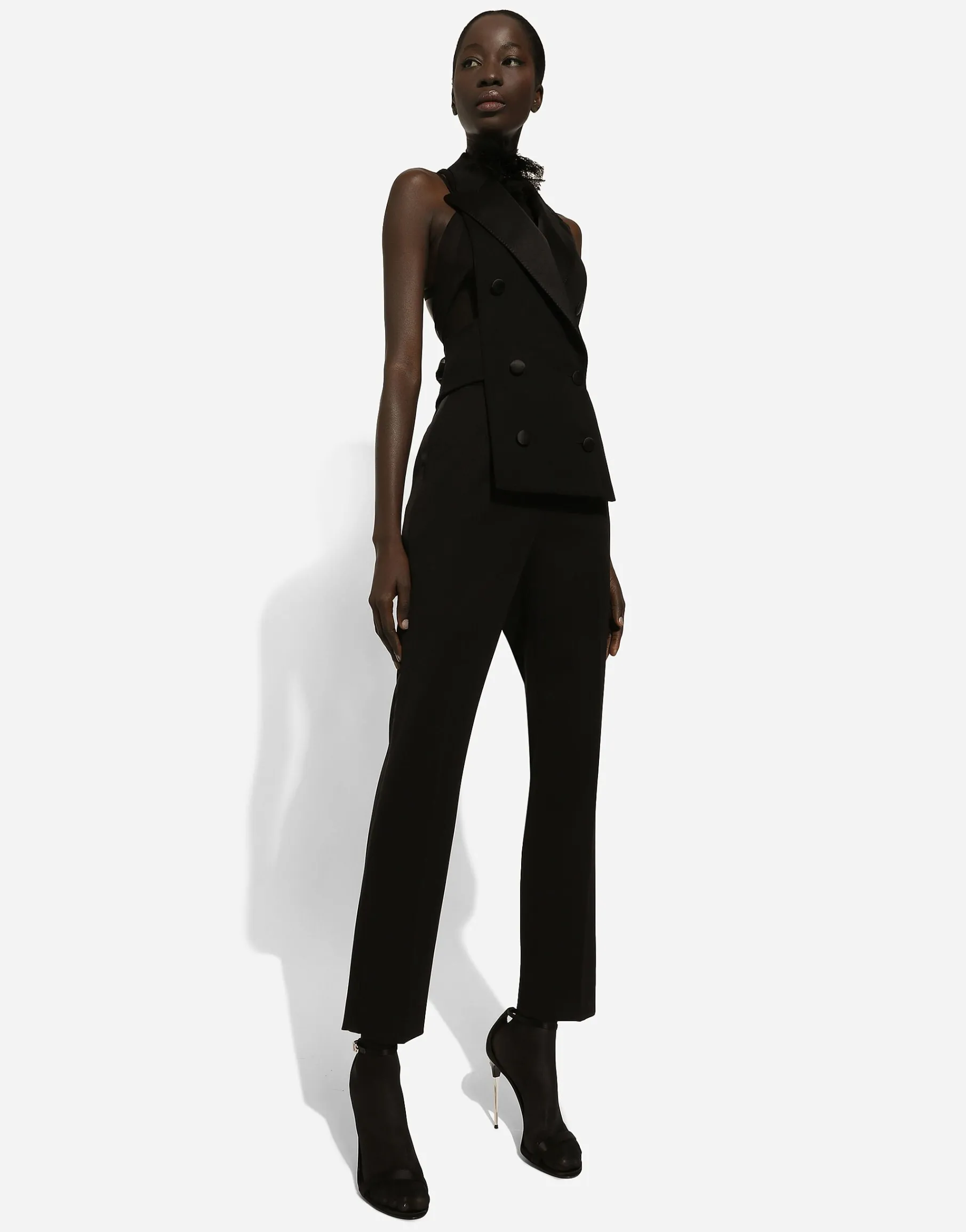 High-waisted wool gabardine cigarette pants
