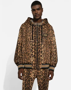 Hoodie with leopard-print Crespo and tag