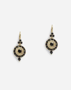 Hook-fastening earrings with black sapphires