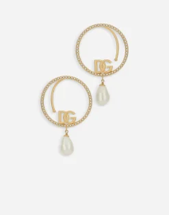 Hoop earrings with DG logo and pearls