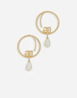 Hoop earrings with DG logo and pearls