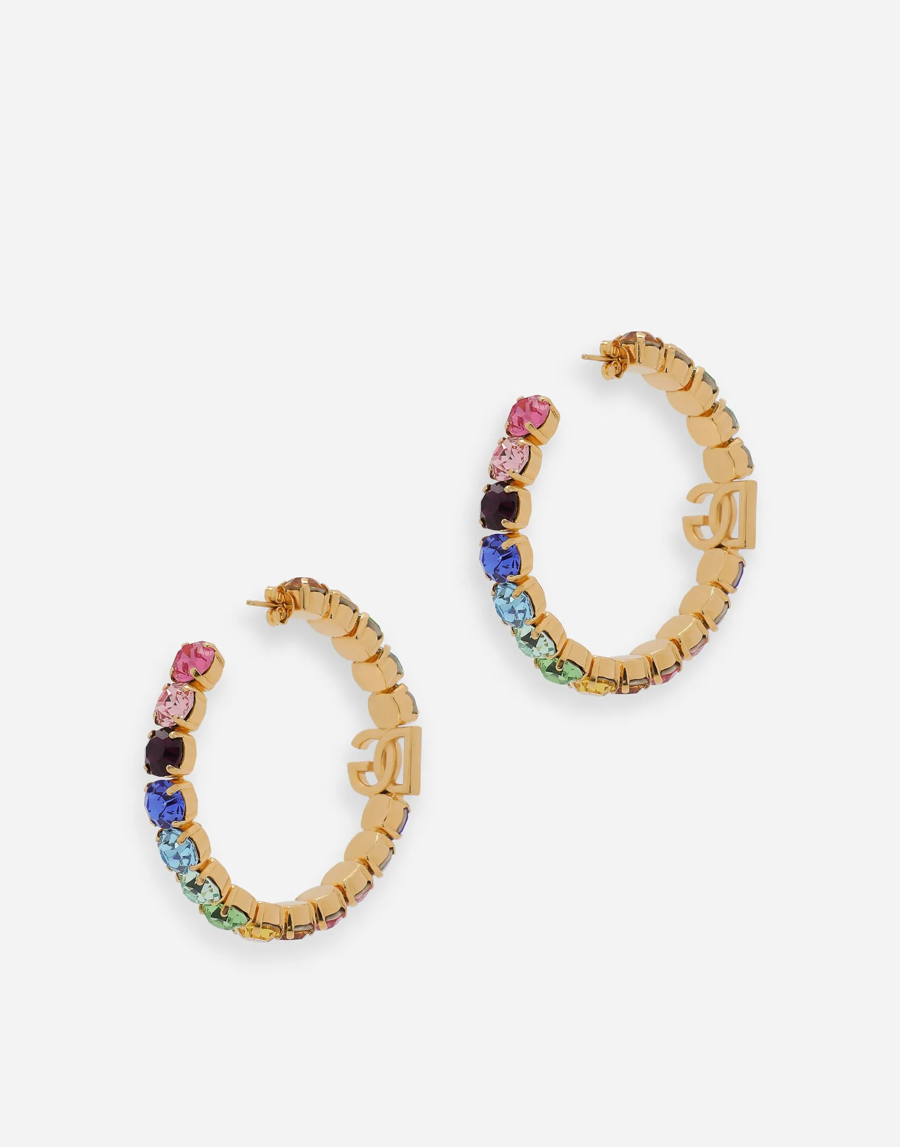 Hoop earrings with DG logo and colorful rhinestones