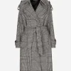 Houndstooth check wool trench coat