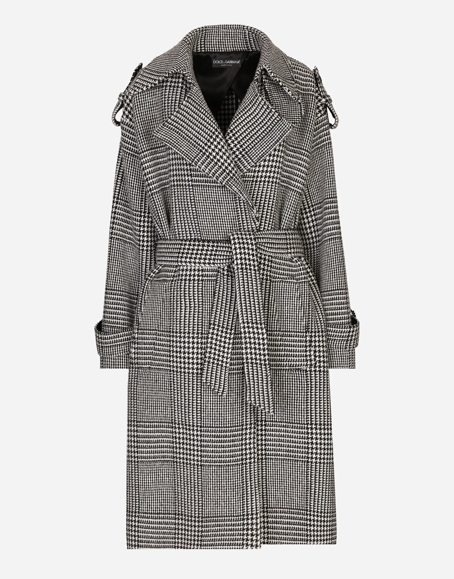 Houndstooth check wool trench coat