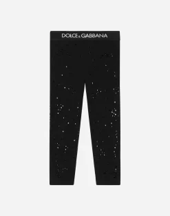 Interlock leggings with fusible rhinestones