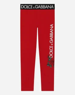 Interlock leggings with logo and rose print