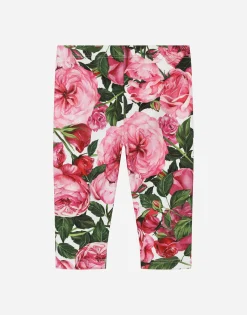 Interlock leggings with rose print over a white background