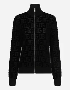 Jacquard jersey sweatshirt with all-over DG detail and zipper