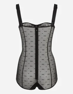 Jacquard tulle balconette-bra bodysuit