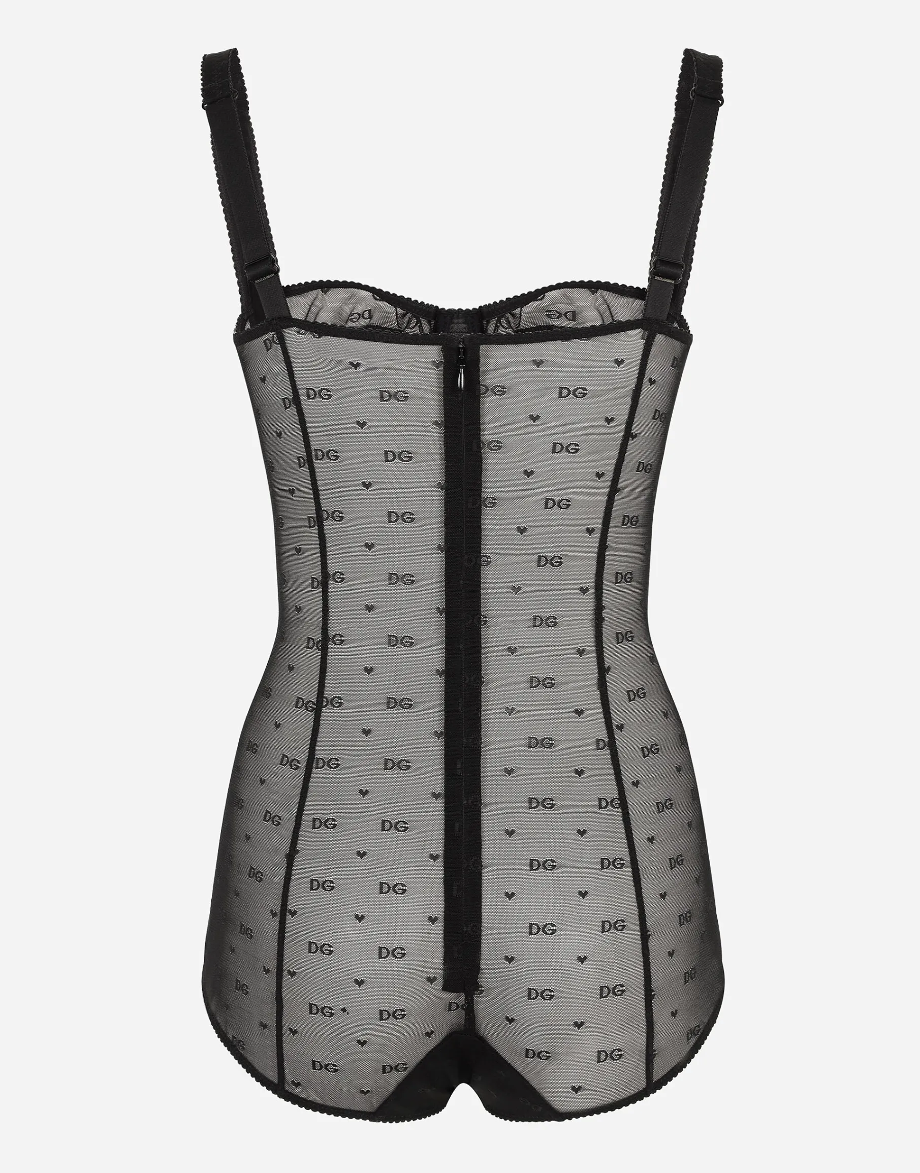 Jacquard tulle balconette-bra bodysuit