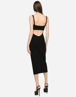 Jersey and satin calf-length dress