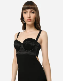 Jersey and satin calf-length dress