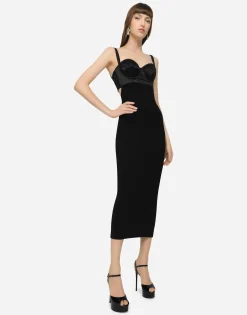 Jersey and satin calf-length dress