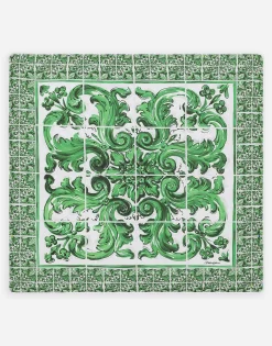 Jersey blanket with green majolica print