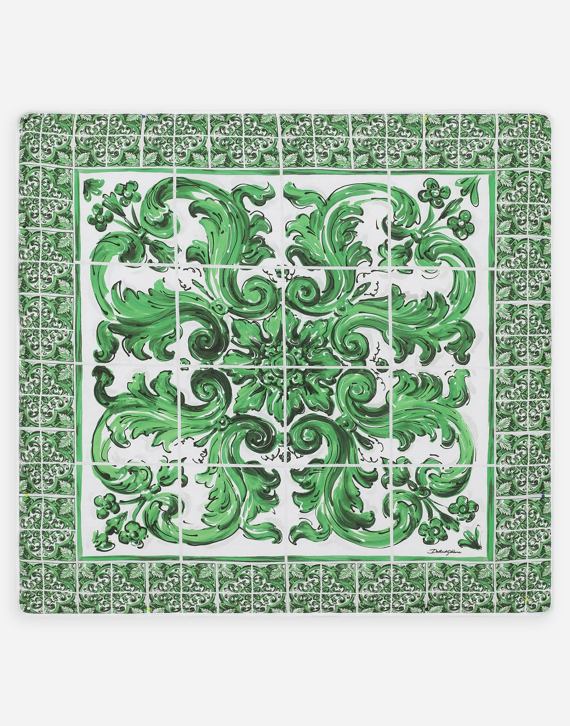 Jersey blanket with green majolica print