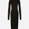 Jersey calf-length dress with Chantilly lace insert