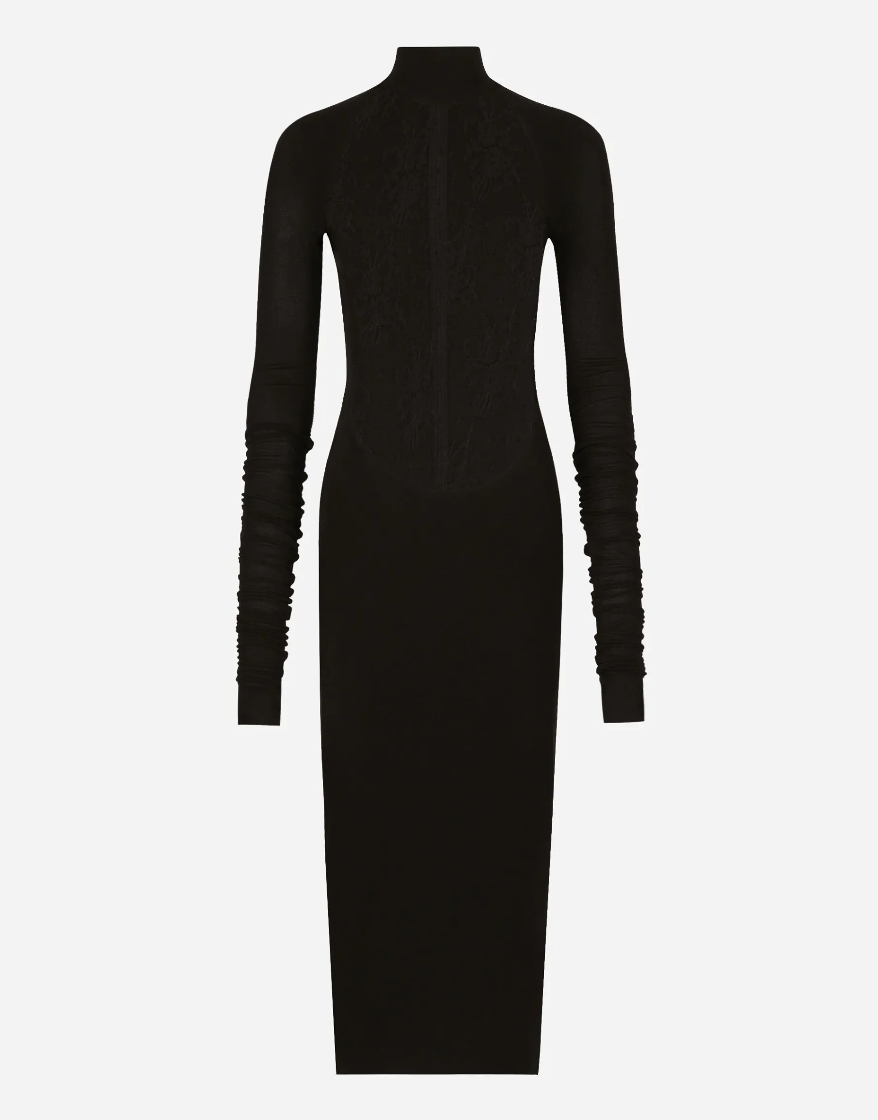 Jersey calf-length dress with Chantilly lace insert