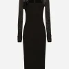 Jersey calf-length dress with tulle sleeves
