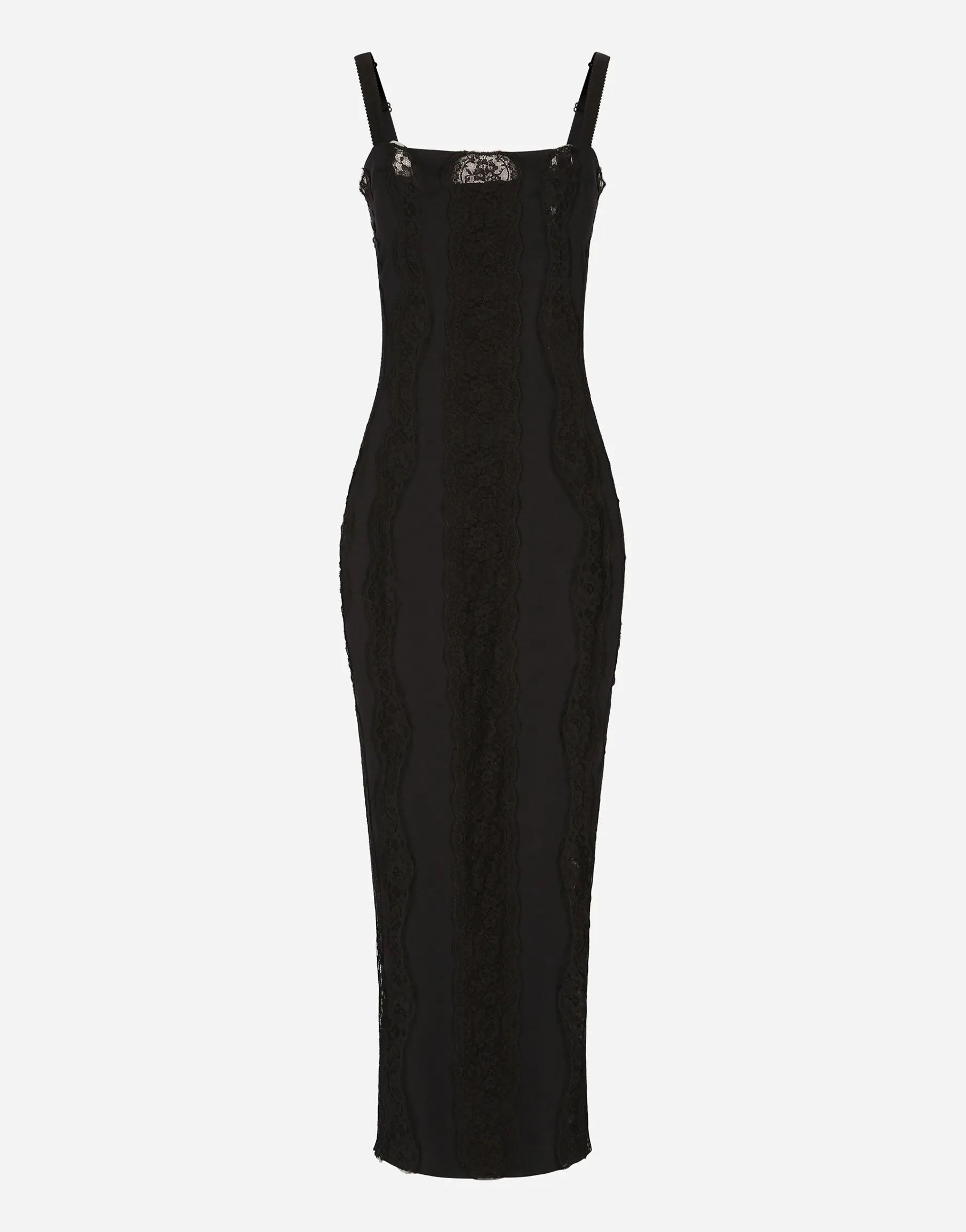 Jersey calf-length dress with lace inserts