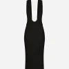 Jersey calf-length dress with cut-out detailing