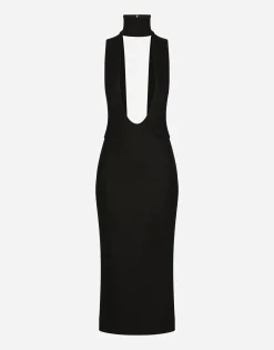 Jersey calf-length dress with cut-out detailing