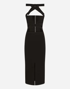 Jersey calf-length dress with bands