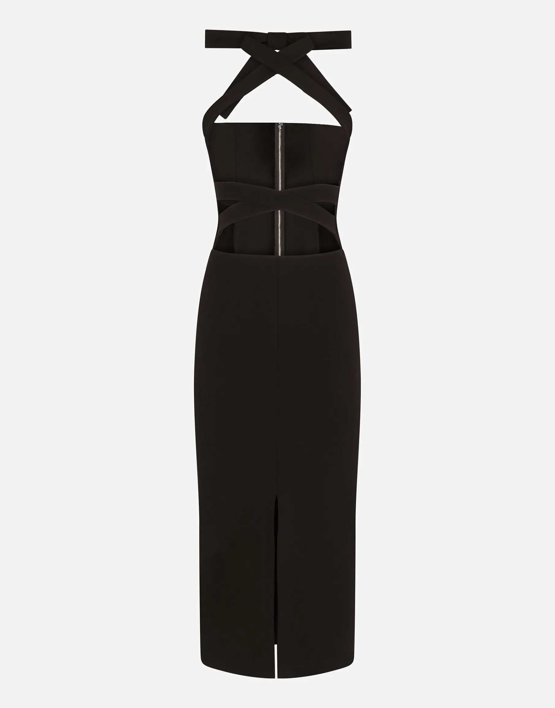 Jersey calf-length dress with bands