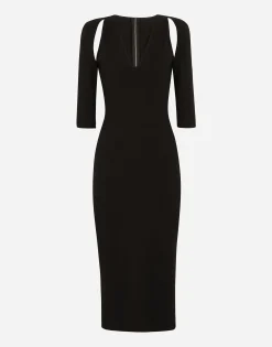 Jersey calf-length dress with cut-outs