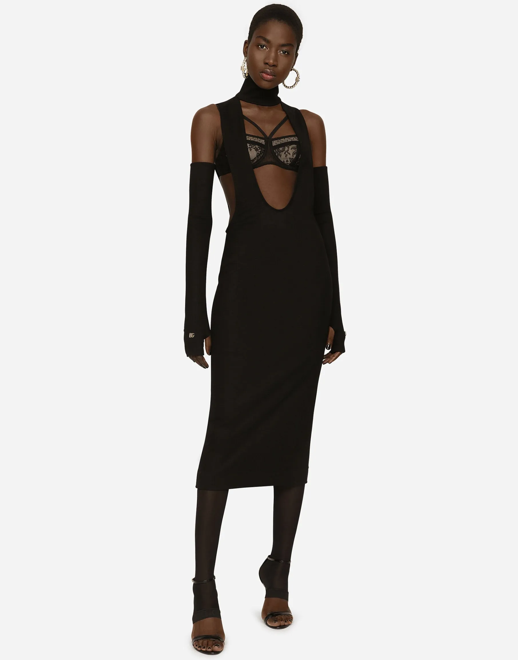 Jersey calf-length dress with cut-out detailing