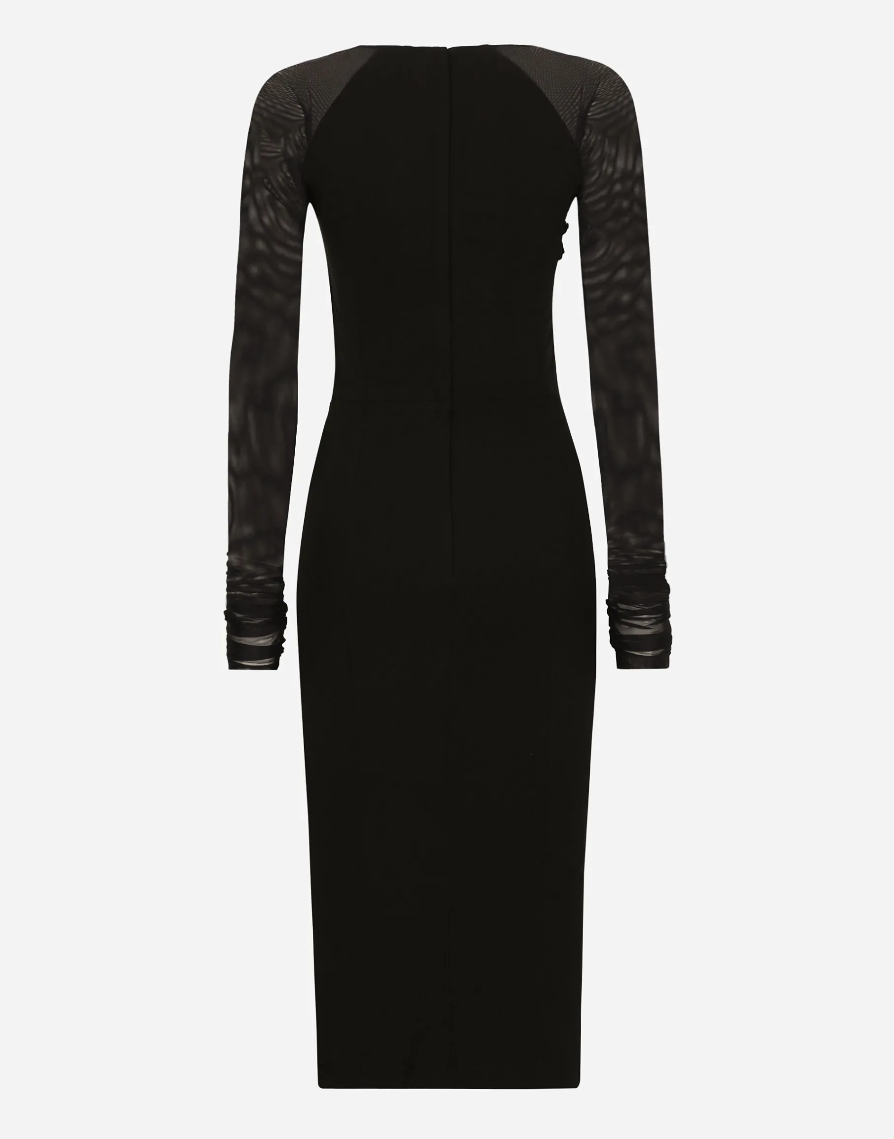 Jersey calf-length dress with tulle sleeves