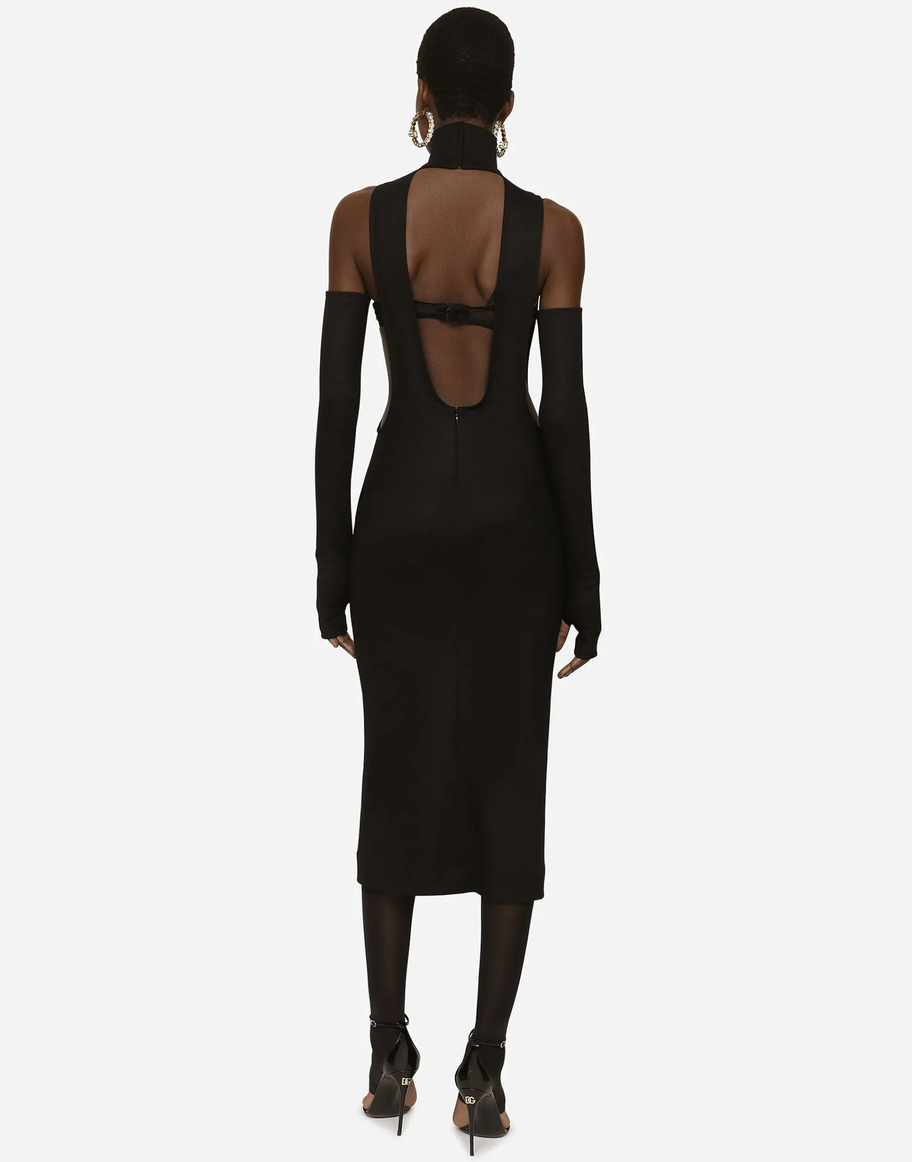 Jersey calf-length dress with cut-out detailing