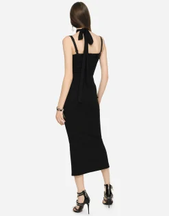 Jersey calf-length dress with bands