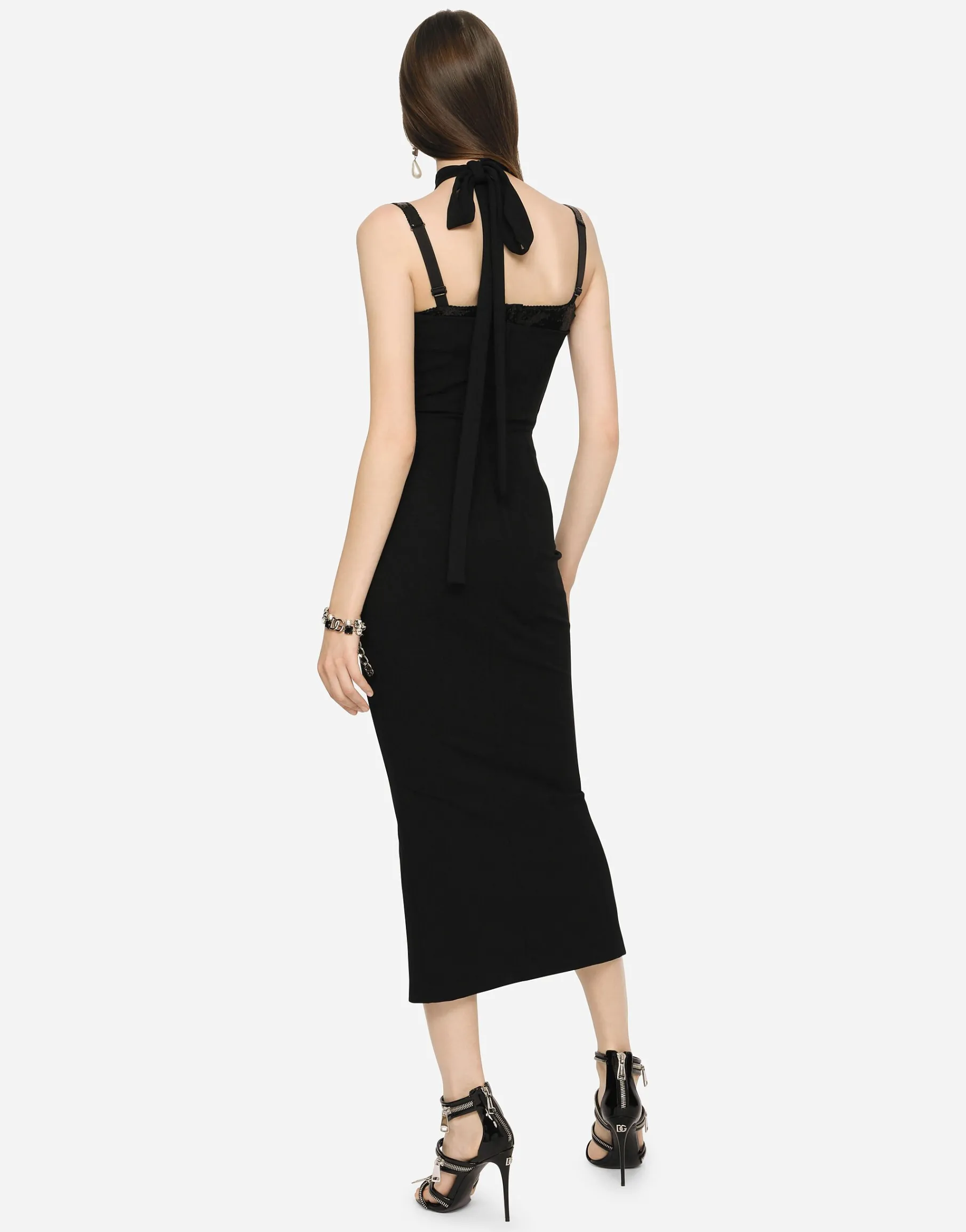 Jersey calf-length dress with bands