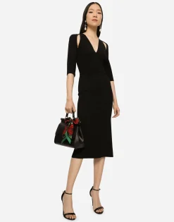 Jersey calf-length dress with cut-outs