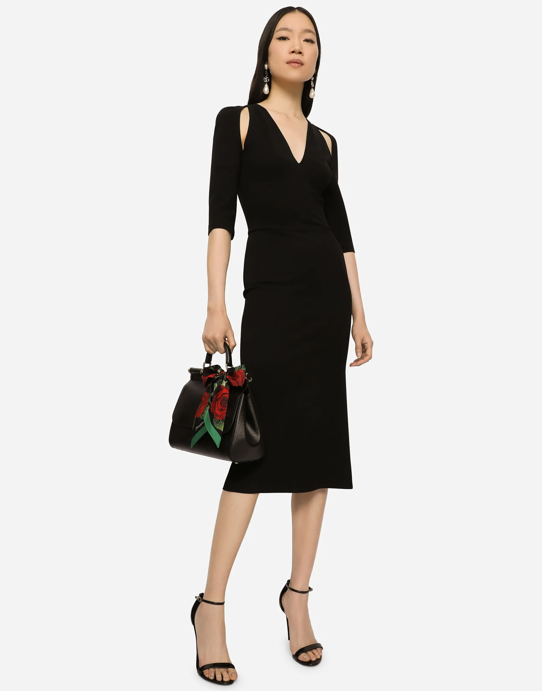 Jersey calf-length dress with cut-outs