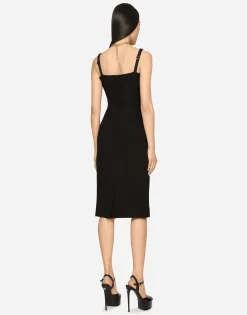 Jersey calf-length dress with DG embellishment