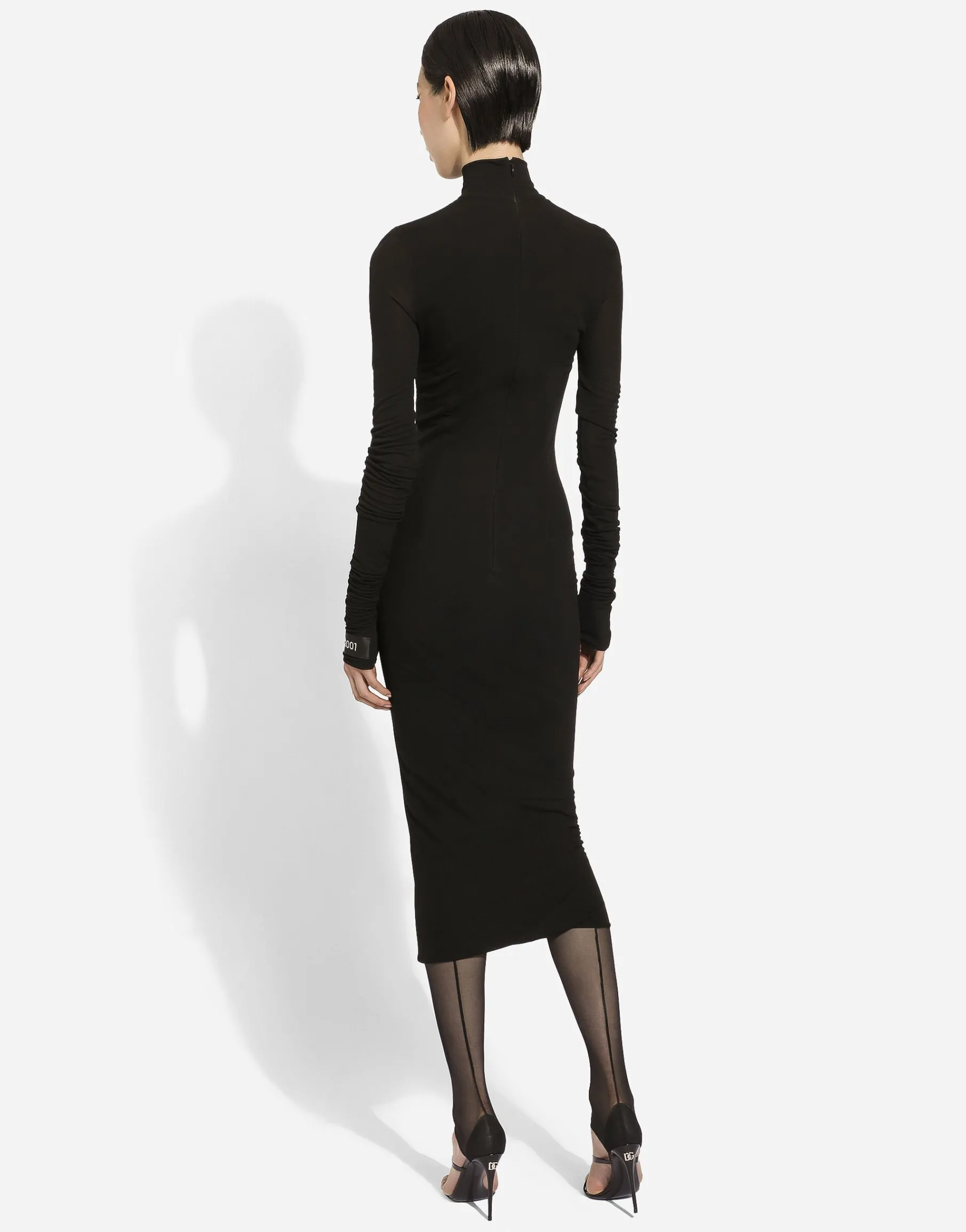 Jersey calf-length dress with Chantilly lace insert